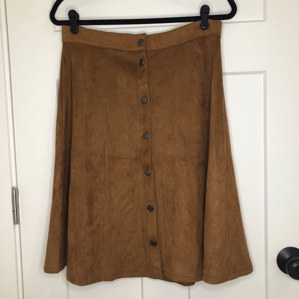 A-line Suede Camel Color Skirt with front buttons